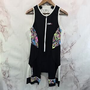 Louis Garneau Cycling Bib Jersey Womens XL Black White Bike Padded Zip